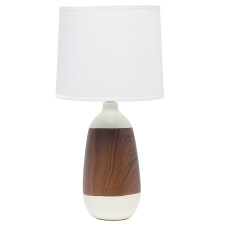 SIMPLE DESIGNS Ceramic Oblong Table Lamp, Dark Wood and White LT1117-OFF